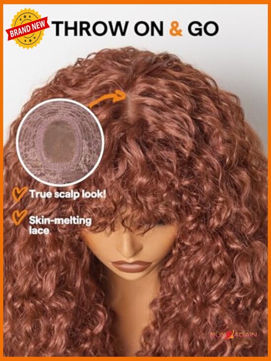 Shaggy Curly Wig with Bangs Realistic Look Synthetic Human Hair Blend main image 7